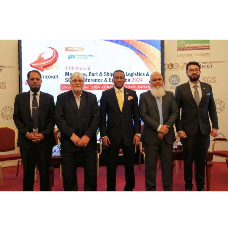 NIMA co-organized with The Professionals Network to hold the 14th Annual Ports & Shipping, Logistics and SCM Conference and Exhibition 2024 at Mövenpick Hotel. The theme for the event was "Capitalizing Pakistan's Maritime Transformation". Cdre(R) Ovais Hyder SI(M) Director NIMA(K) introduced the Ship Building & Ship Breaking Industry, challenges and opportunities, and it's current statistics. High level guests were in attendance which also included the Honorary Consul General of Ethiopia Mr. Ibrahim Khalid Tawab, Mr. Mohammad Rajpar, Mr. Majeed Aziz and more. The event was graced by the presence of Ethiopian Ambassador H.E Mr. Jamal Baker Abdula, and former President KCCI Mr. Anjum Nisar.