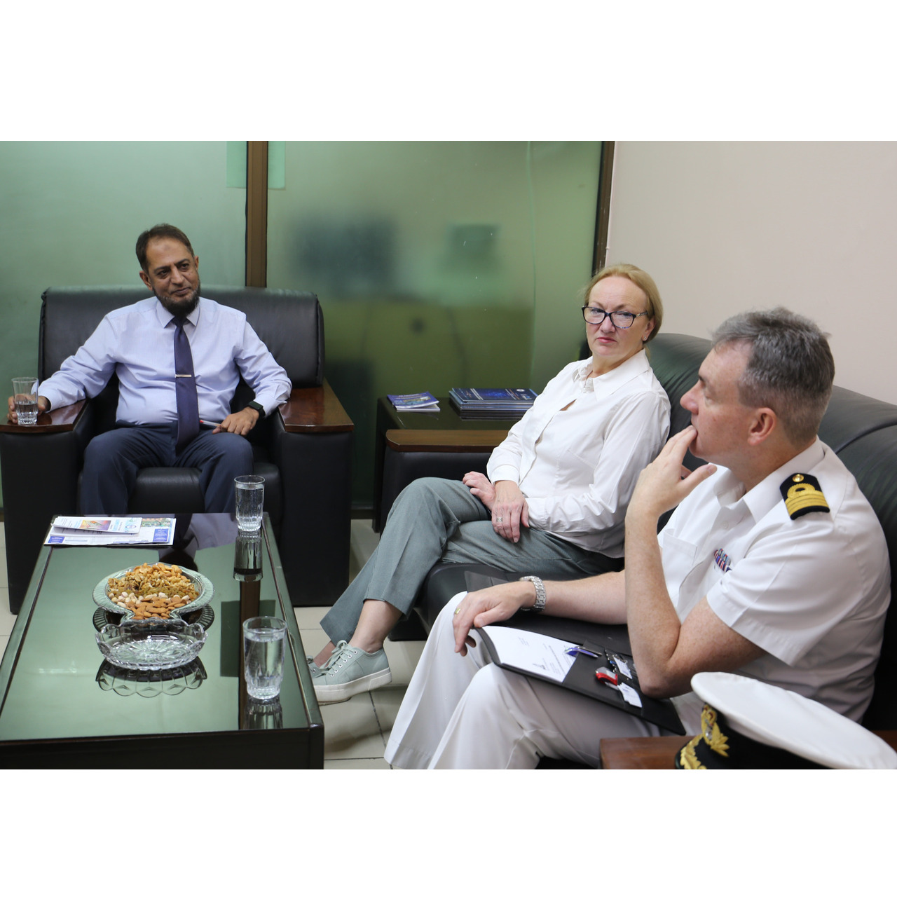 A two member delegation of UK High Commission, led by Deputy High Commissioner Ms. Sarah Mooney and Naval & Air Advisor Captain Iain paid a visit to NIMA(K). Cdre (R) Ovais Hyder SI(M), Director NIMA(K), welcomed the dignitaries. The visiting delegation was apprised of the research areas that NIMA is currently engaged with. The delegation emphasized that the Pakistan maritime sector carries a huge potential for development. D-NIMA apprised the delegation that there is a renewed interest at the governmental level for exploitation of maritime potential of Pakistan. Both sides agreed to the need for development of greater collaboration between the two maritime countries.